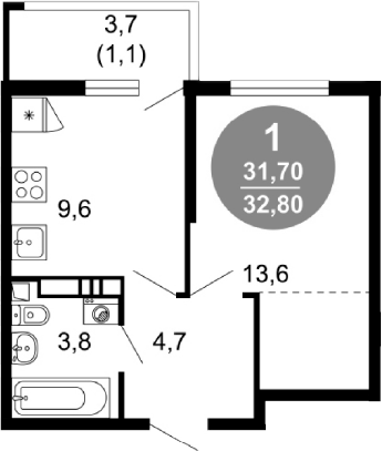 Продается 1-комн. квартира, 31.7 м²