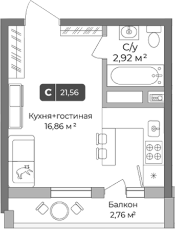 Планировка 20.73 м²