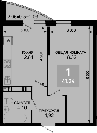 Планировка 40.21 м²