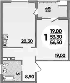 Планировка 53.3 м²
