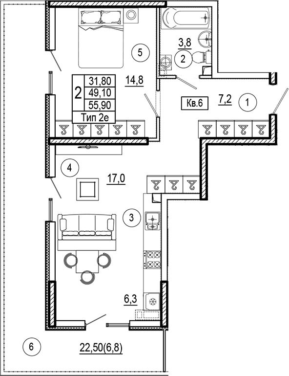 Планировка 49.1 м²