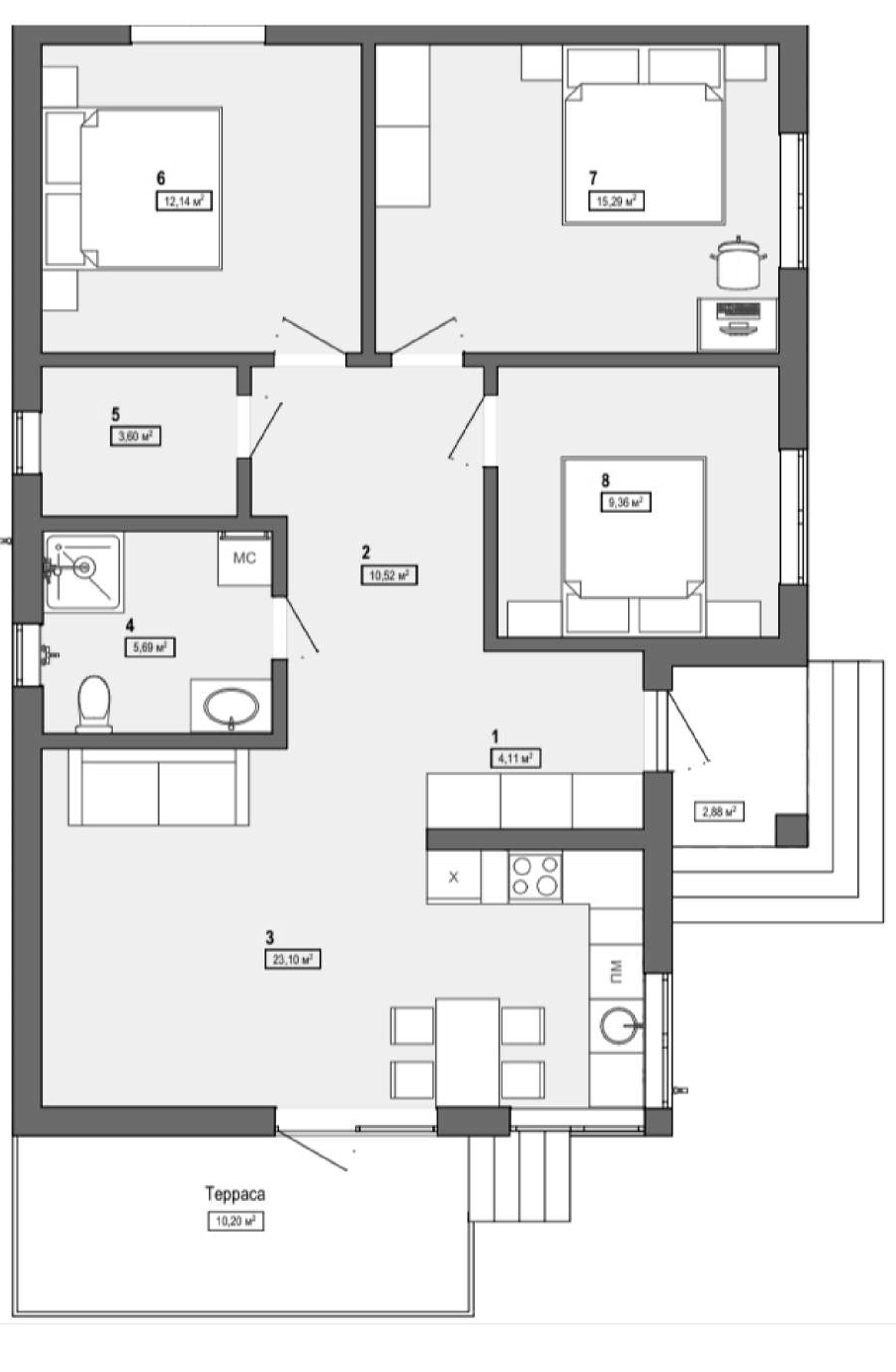 Планировка 83.8 м²