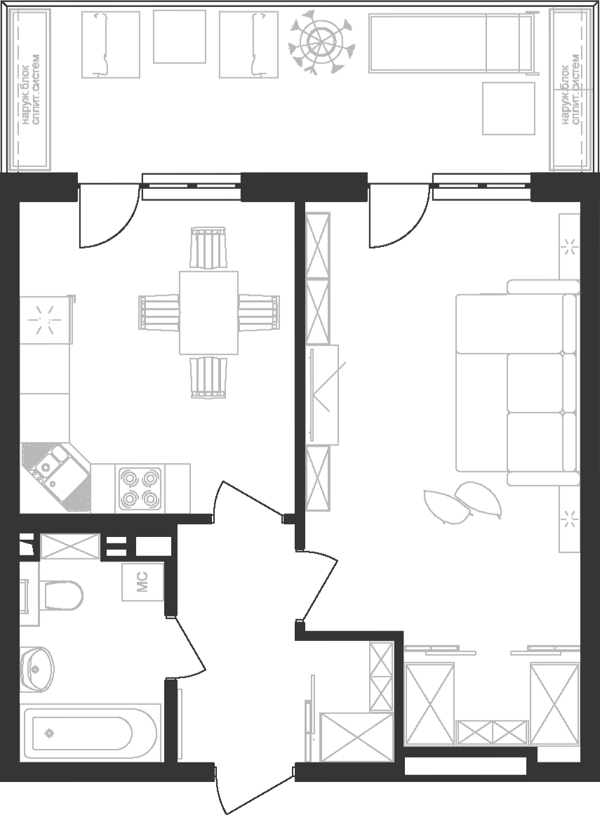 Планировка 43.99 м²