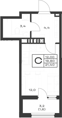 Студия · 19.8 м²