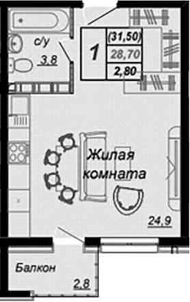Планировка 28.2 м²