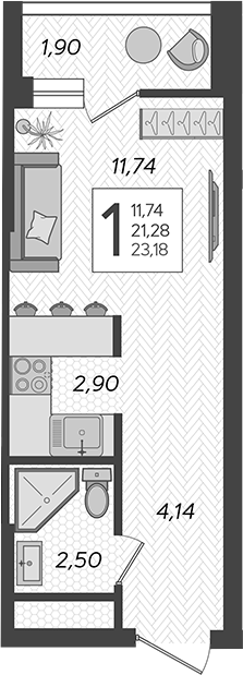 Продается 1-комн. квартира, 21.28 м²