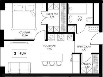 Планировка 41.1 м²