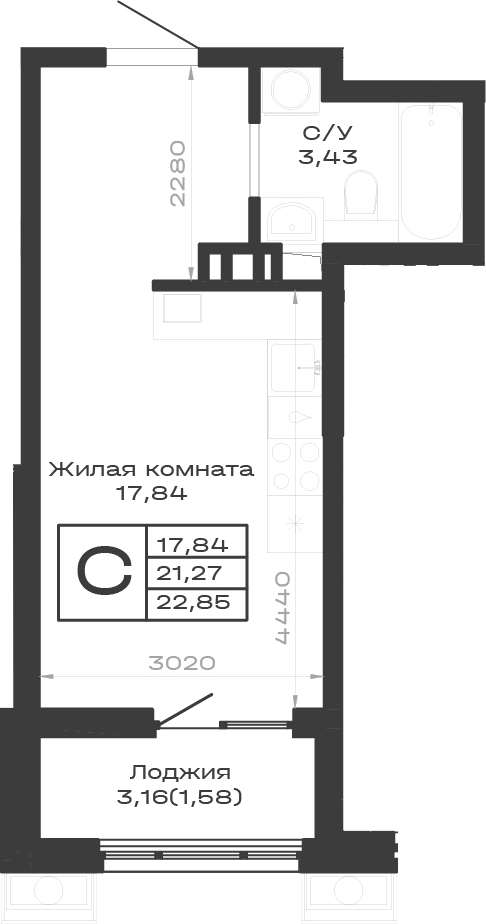 Планировка 21.27 м²
