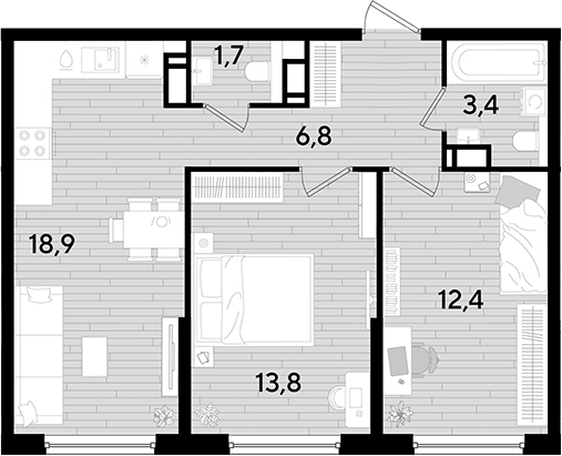 Продается 2-комн. квартира, 57 м²