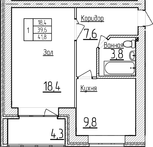 Планировка 39.65 м²