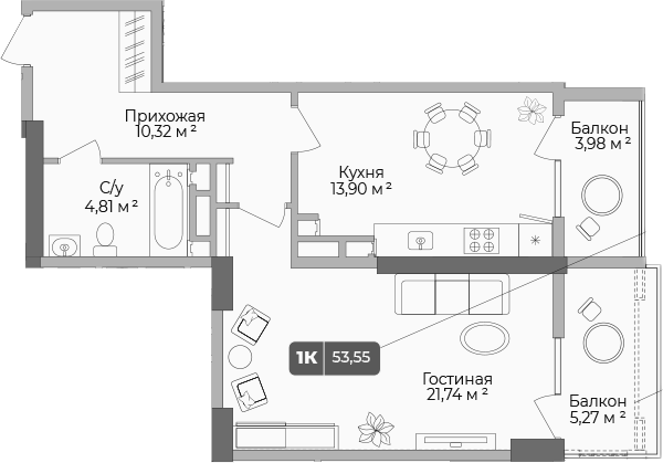 Планировка 50.78 м²