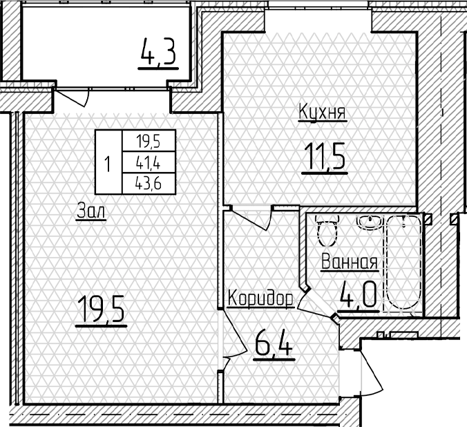 Планировка 41.45 м²
