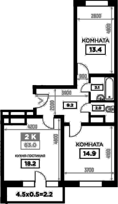 Планировка 60.8 м²