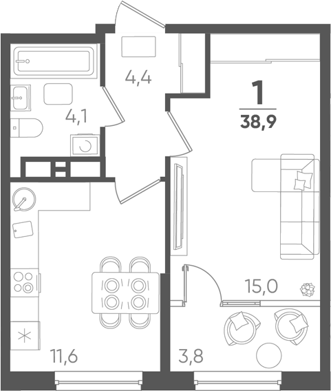 Планировка 35.1 м²