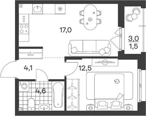 Планировка 38.2 м²