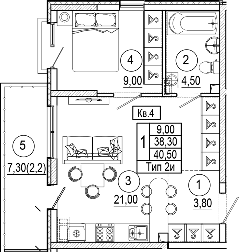 Планировка 38.3 м²