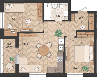 Планировка 56.7 м²