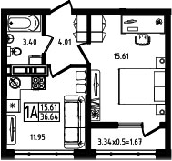 Планировка 34.97 м²