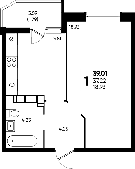 Планировка 37.22 м²