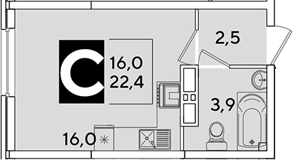 Планировка 22.4 м²