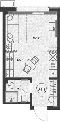 Студия · 25.3 м²