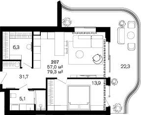 Планировка 57 м²