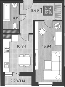 Планировка 39.62 м²