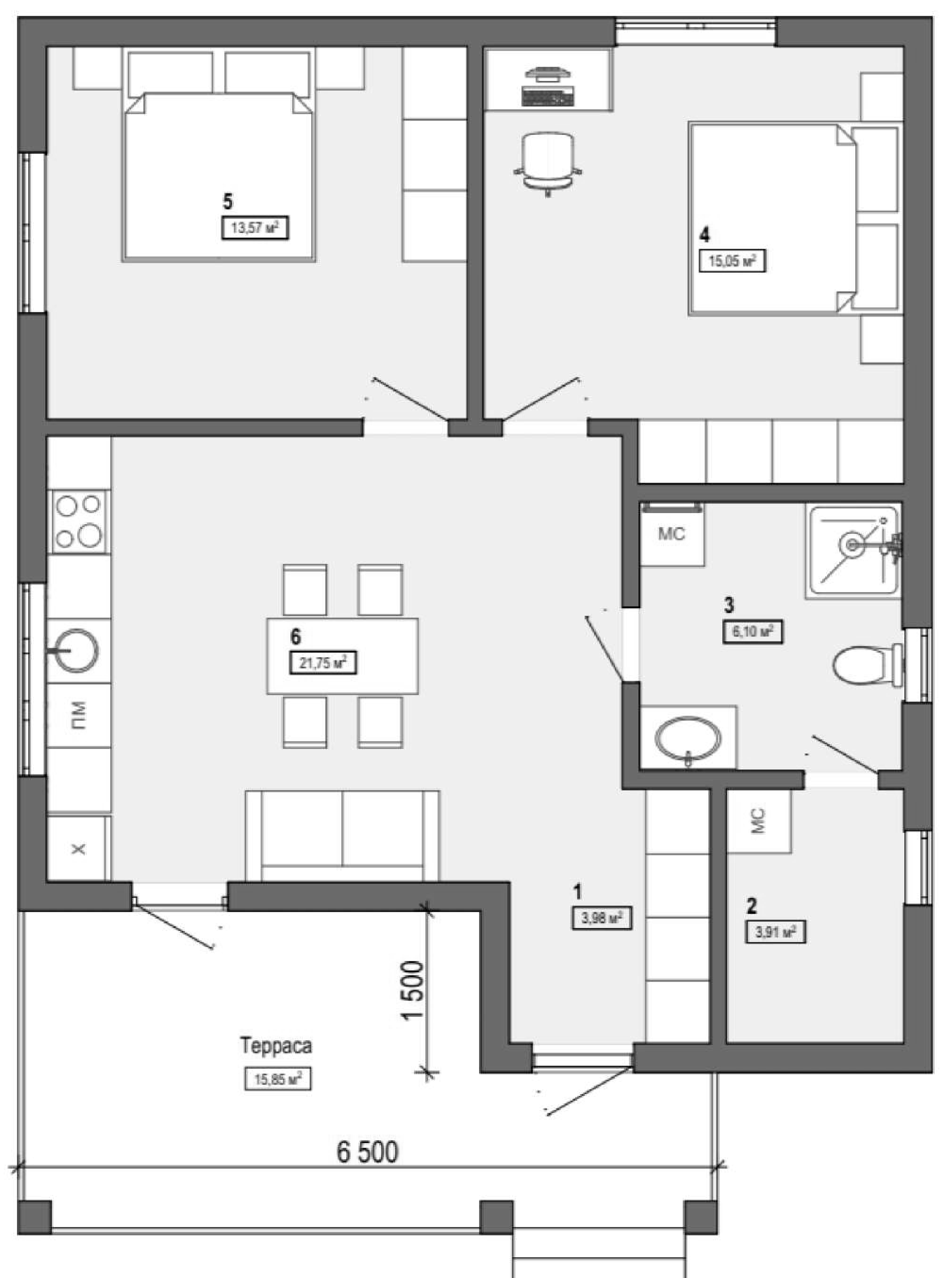 Планировка 60.15 м²