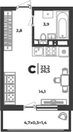 Планировка 21.8 м²