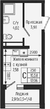 Планировка 15.58 м²