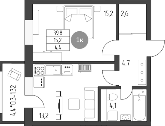 Продается 1-комн. квартира, 39.8 м²