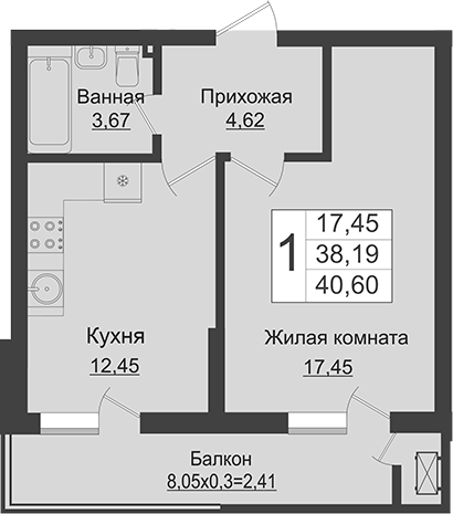 Планировка 38.19 м²