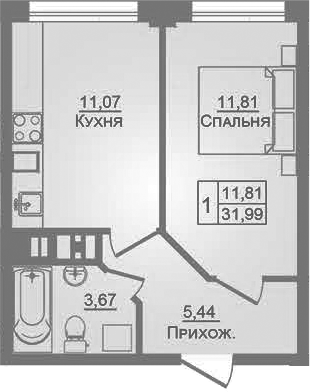 Планировка 31.99 м²