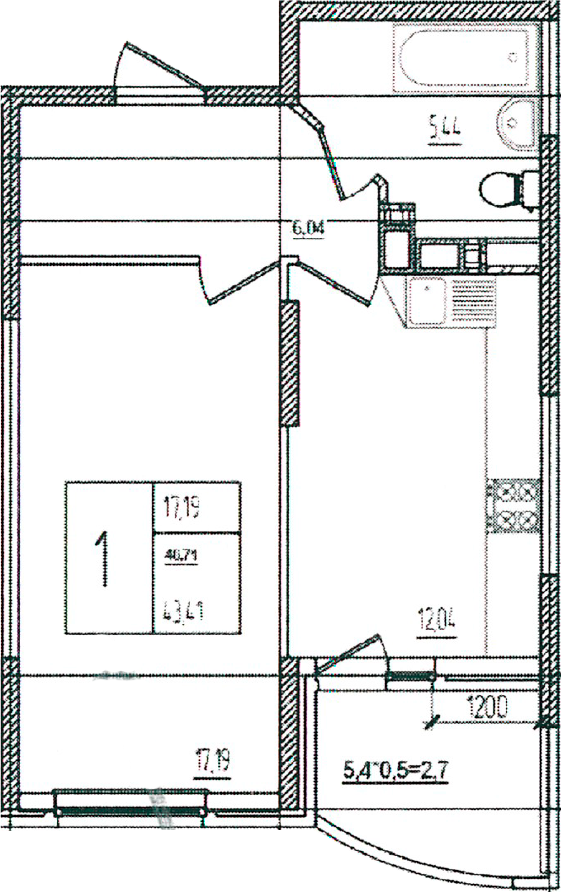 Продается 1-комн. квартира, 40.71 м²