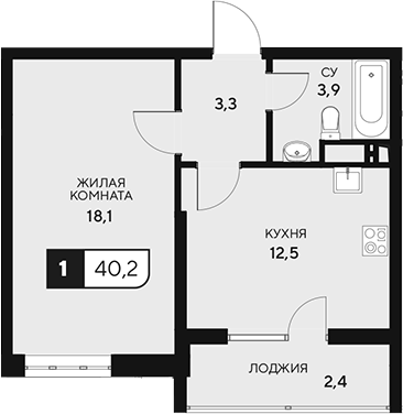 Планировка 37.8 м²