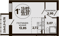 Студия · 22.59 м²