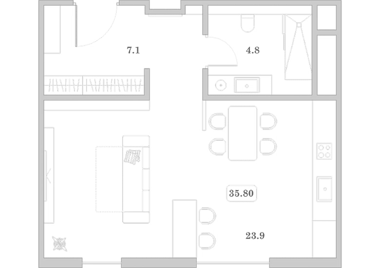 Планировка 35.8 м²
