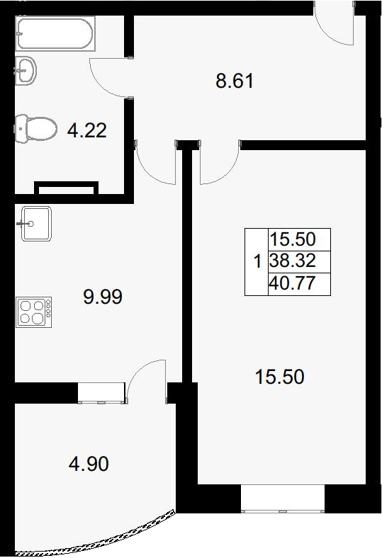 Планировка 39.95 м²