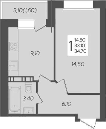 Планировка 33.1 м²