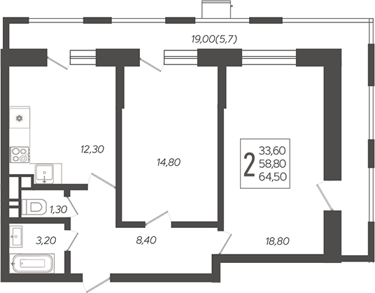 Планировка 58.8 м²
