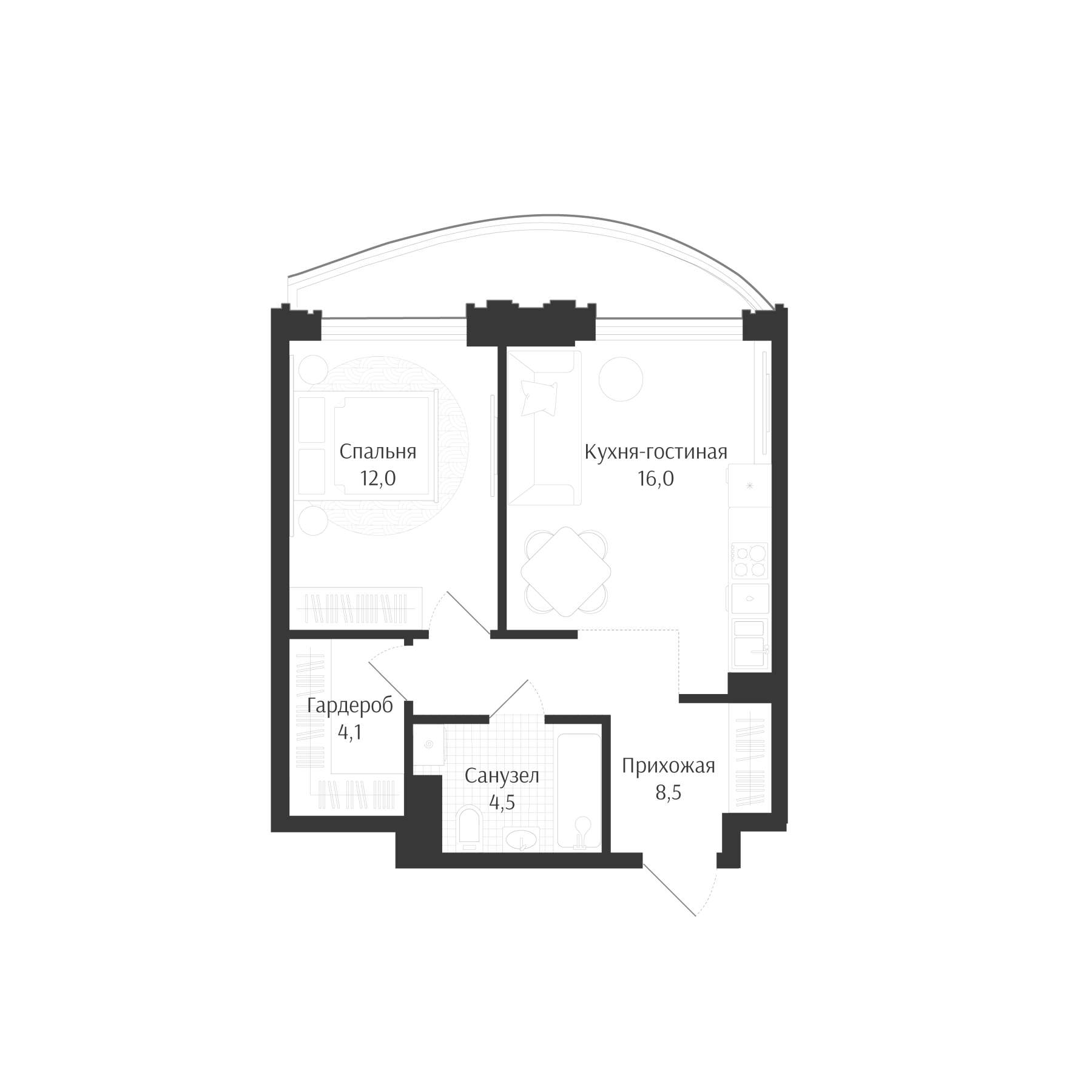 Планировка 45.1 м²