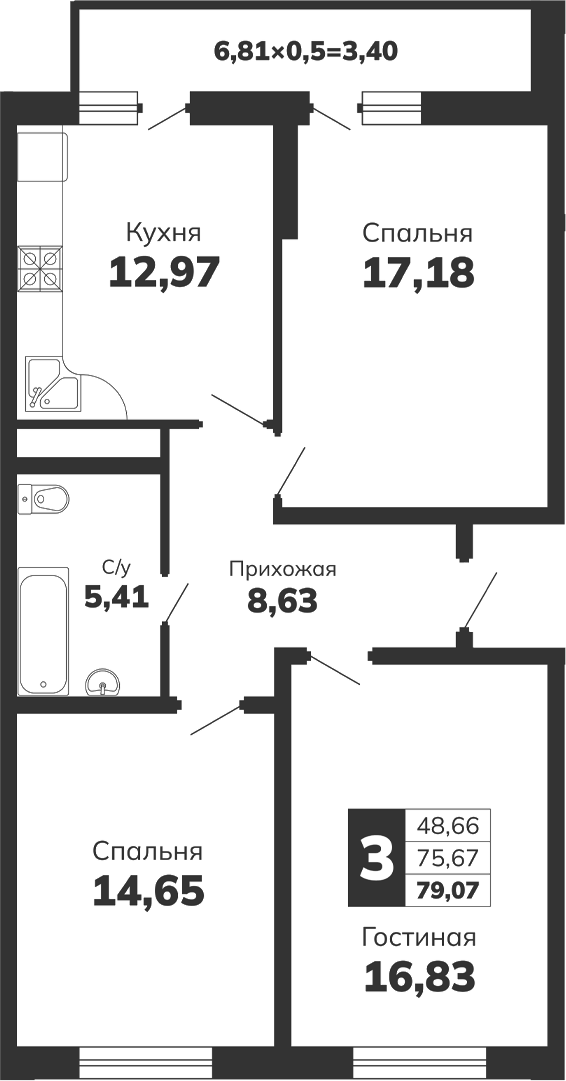 Планировка 75.67 м²