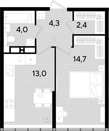 Продается 1-комн. квартира, 38.4 м²