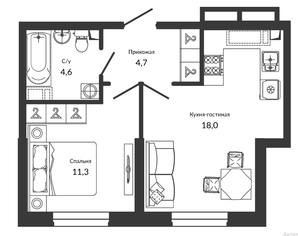 Планировка 38.6 м²