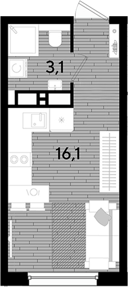 Студия · 19.2 м²