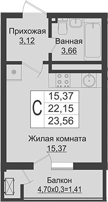 Продается 1-комн. квартира, 22.15 м²