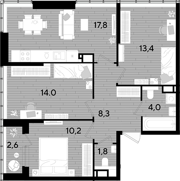 Продается 3-комн. квартира, 69.5 м²