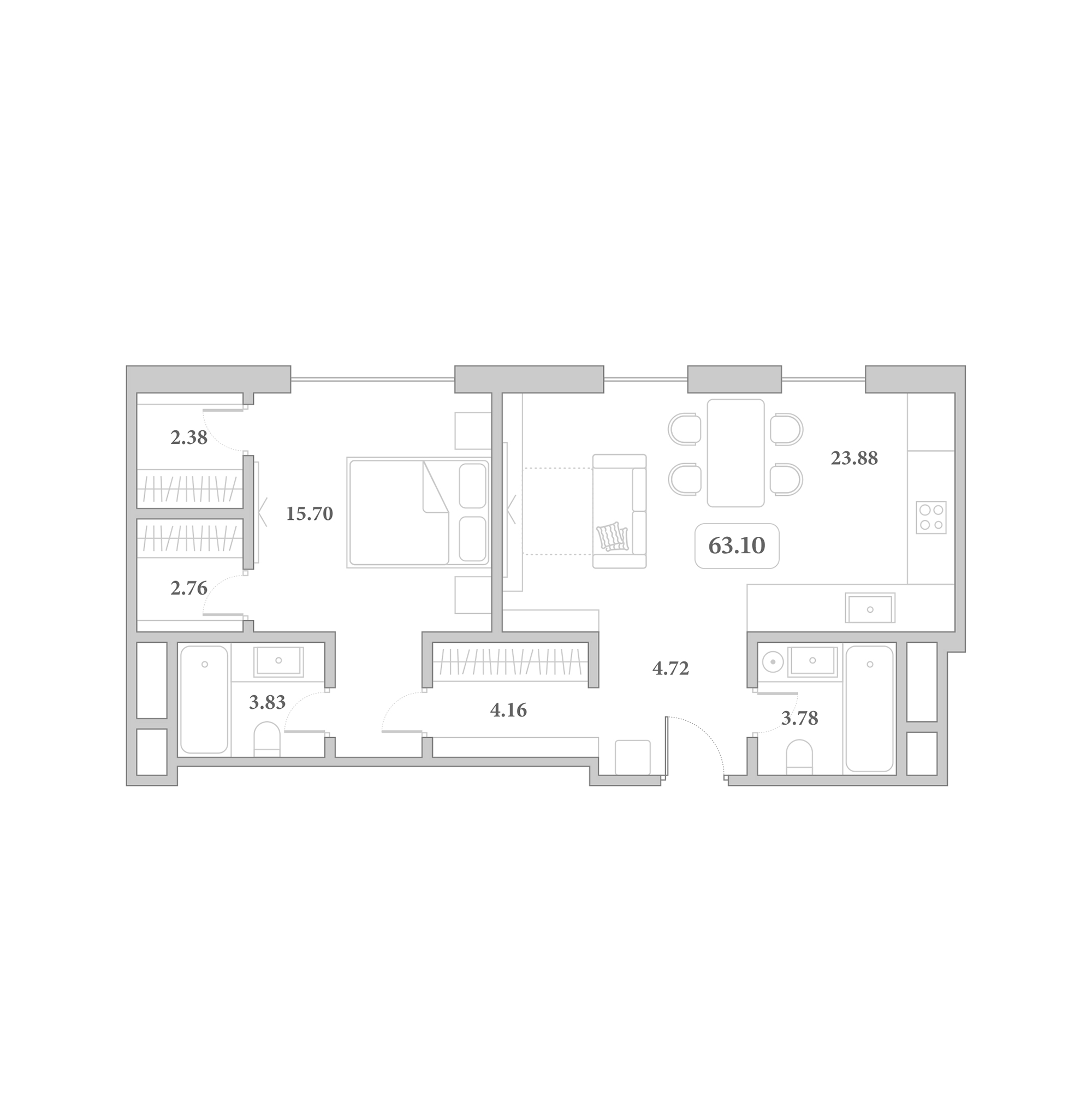 Продается 2-комн. квартира, 63.1 м²