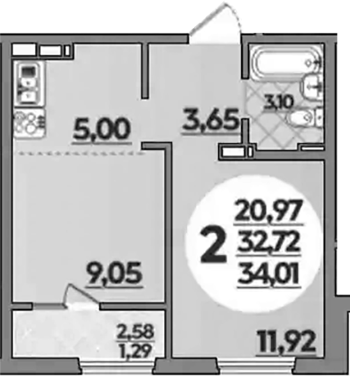Планировка 32.72 м²