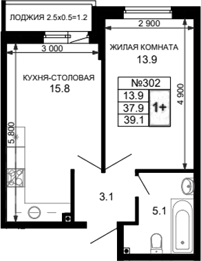 Планировка 37.35 м²
